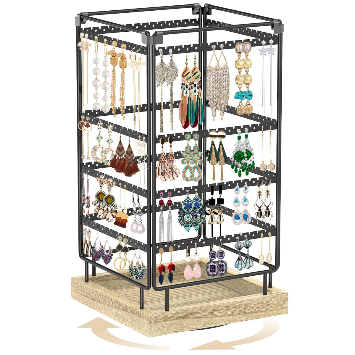 MODOWEY Rotating Earring Holder Organizer Display, 5 Tier Metal Tree, Black