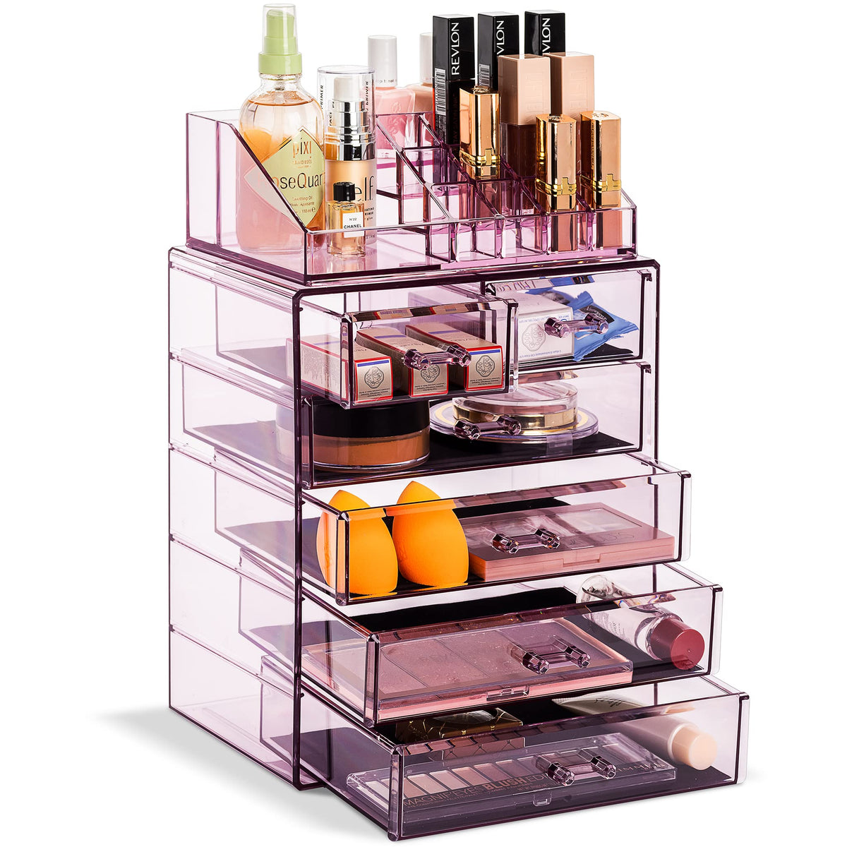 Sorbus Makeup Organizer, 6-Drawer Acrylic 2-Piece Set (Marble Print)