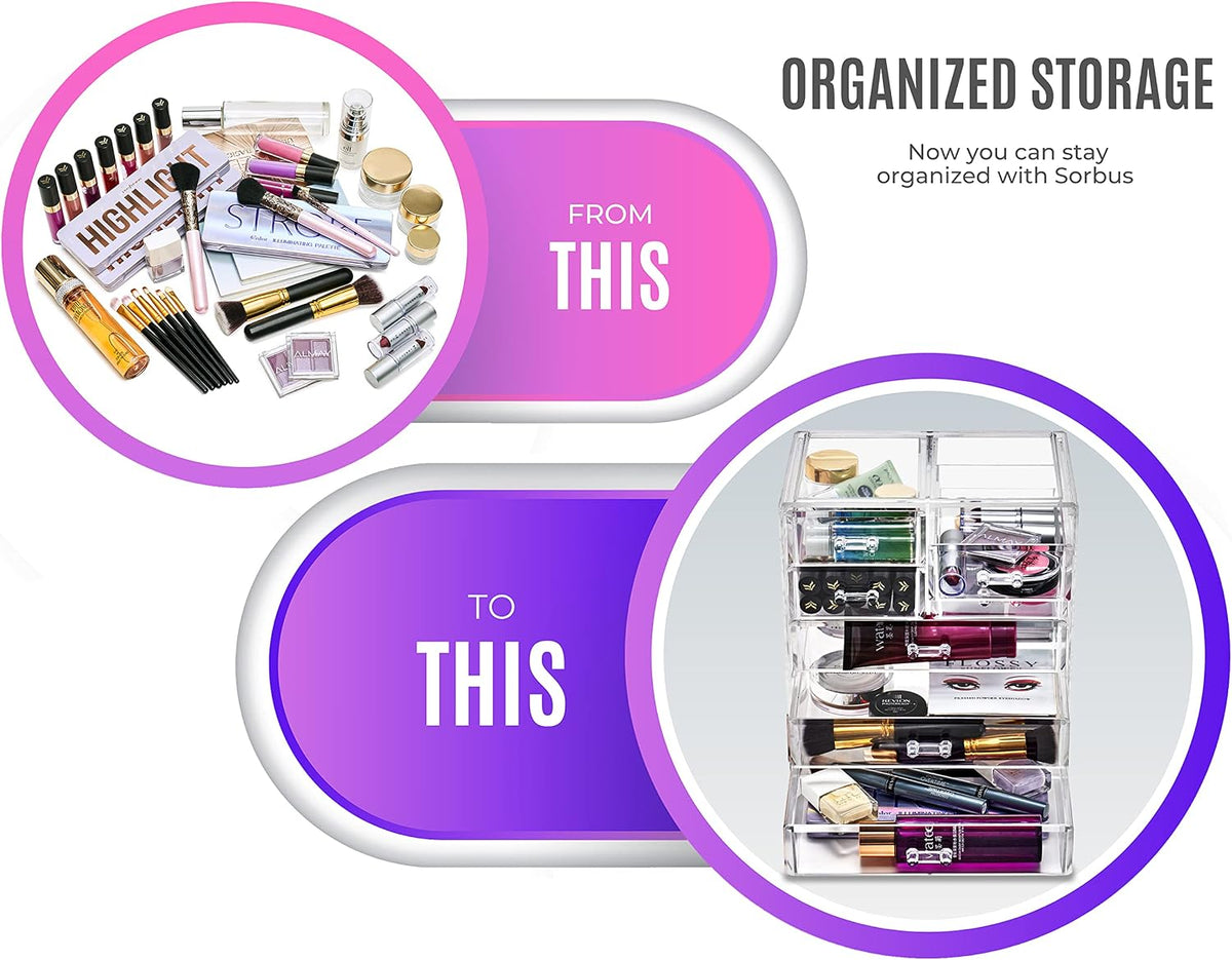 Sorbus 7-Drawer Makeup Organizer with Small & Wide Drawers (Clear)