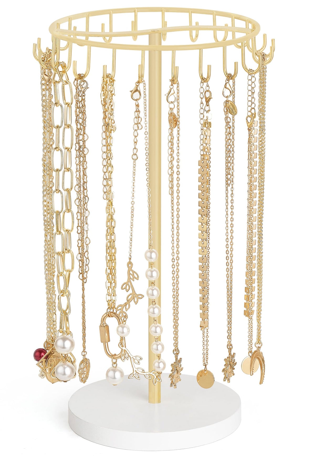 Mkono Necklace Holder Organizer, 30 Hooks Gold Jewelry Display Tree Stand