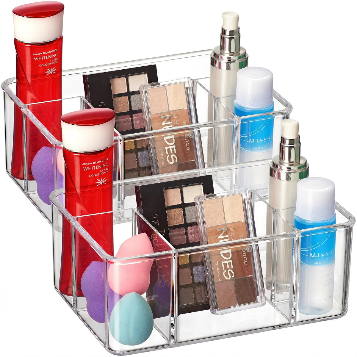 Amazing Abby - Glamour - Acrylic 5-Compartment Makeup Organizer (1-Pack), Transparent Plastic Beauty Supply Holder, Perfect Bathroom Vanity Storage for Makeup Palettes, Makeup Brushes, and More