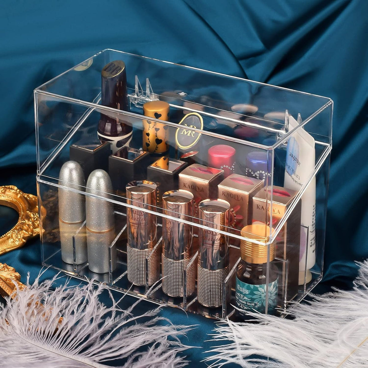 ATOMUS Lipstick Holder Display Case, 18 Slots Lipstick Organizer Storage with Dust Cover Transparent Acrylic Cosmetic Makeup Lipgloss Rack Holder