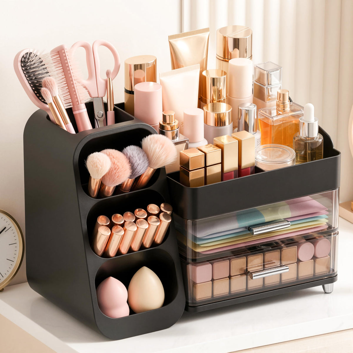 Large Capacity Makeup Organizer Countertop with Makeup Brush Holder for Vanity, Thickened Material, Bathroom Countertop Organizer Skin Care Perfumes Storage, Teen Girl Gifts for 12-23 Year
