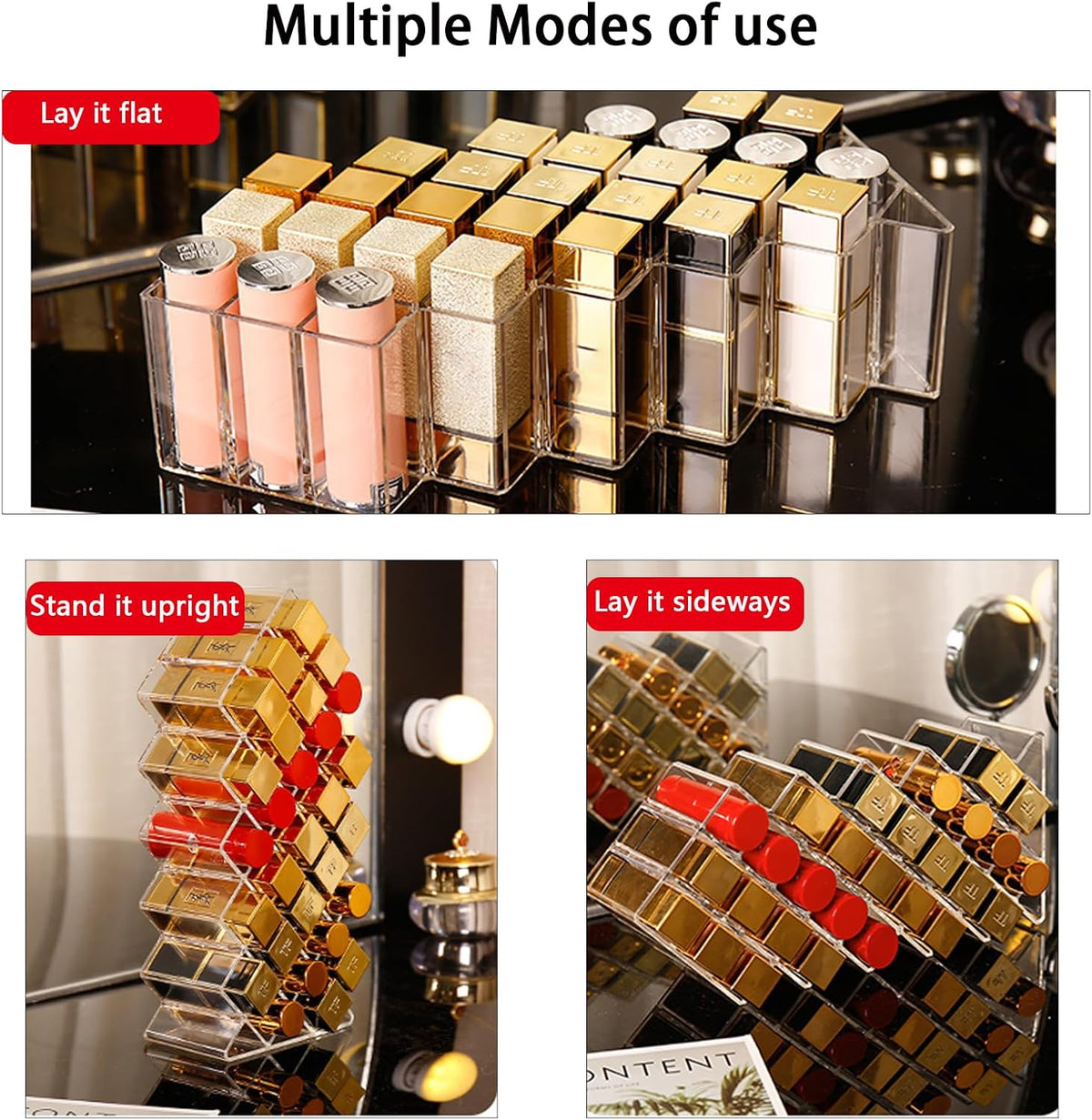 Lipstick Organizer,56 Lip Slots Acrylic Lipstick Holder,