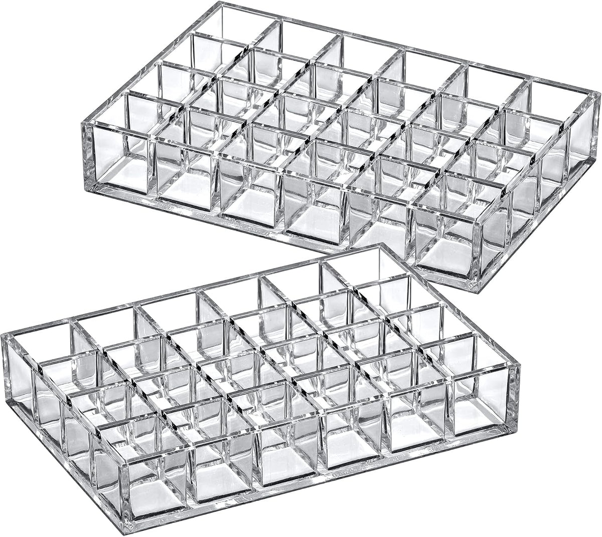 Amazing Abby - Allure - 2-Pack 24-Slot Acrylic Lipstick Organizer, Lipstick Holder, Lip Gloss Holder, Cosmetic Storage Display, Perfect Storage Solution for Drawer and Vanity (Slot Size: 1.0" x 1.0")