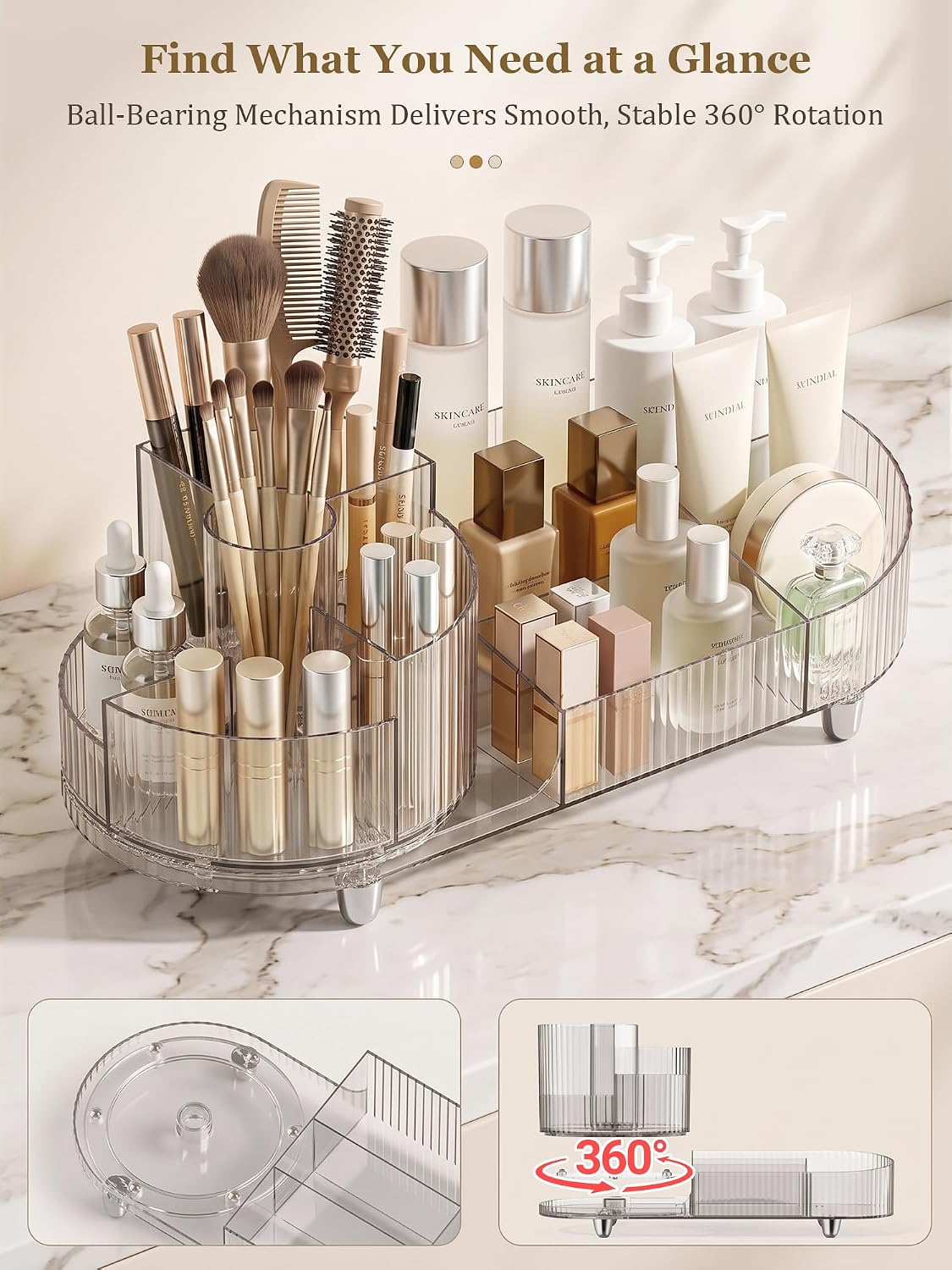 Booklov Rotating Makeup Organizer for Vanity Countertop, Clear