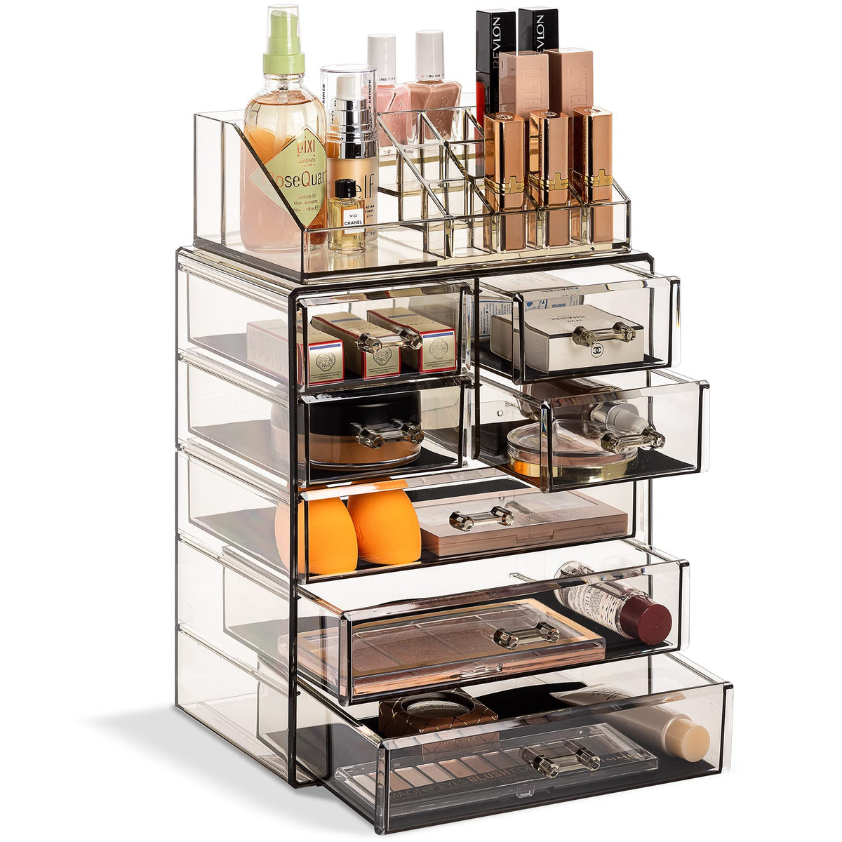 Sorbus Makeup Organizer, 6-Drawer Acrylic 2-Piece Set (Marble Print)