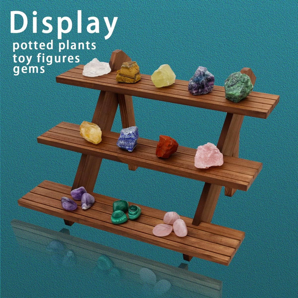 51pcs 3-Tier Wood Earring Display Stand, Retail Display Riser Earring, Ring Holder Stand, Removable Countertop Small Merchandise Display Stand with 50 Pcs Earring Card (Light Brown)