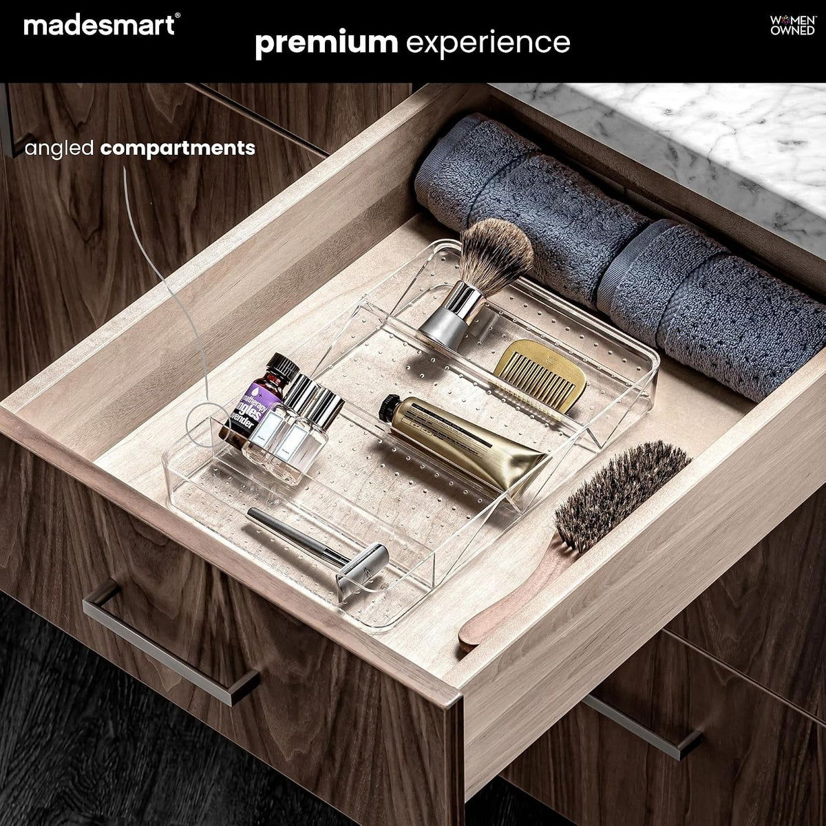 madesmart Large Angled Vanity Tray, Clear