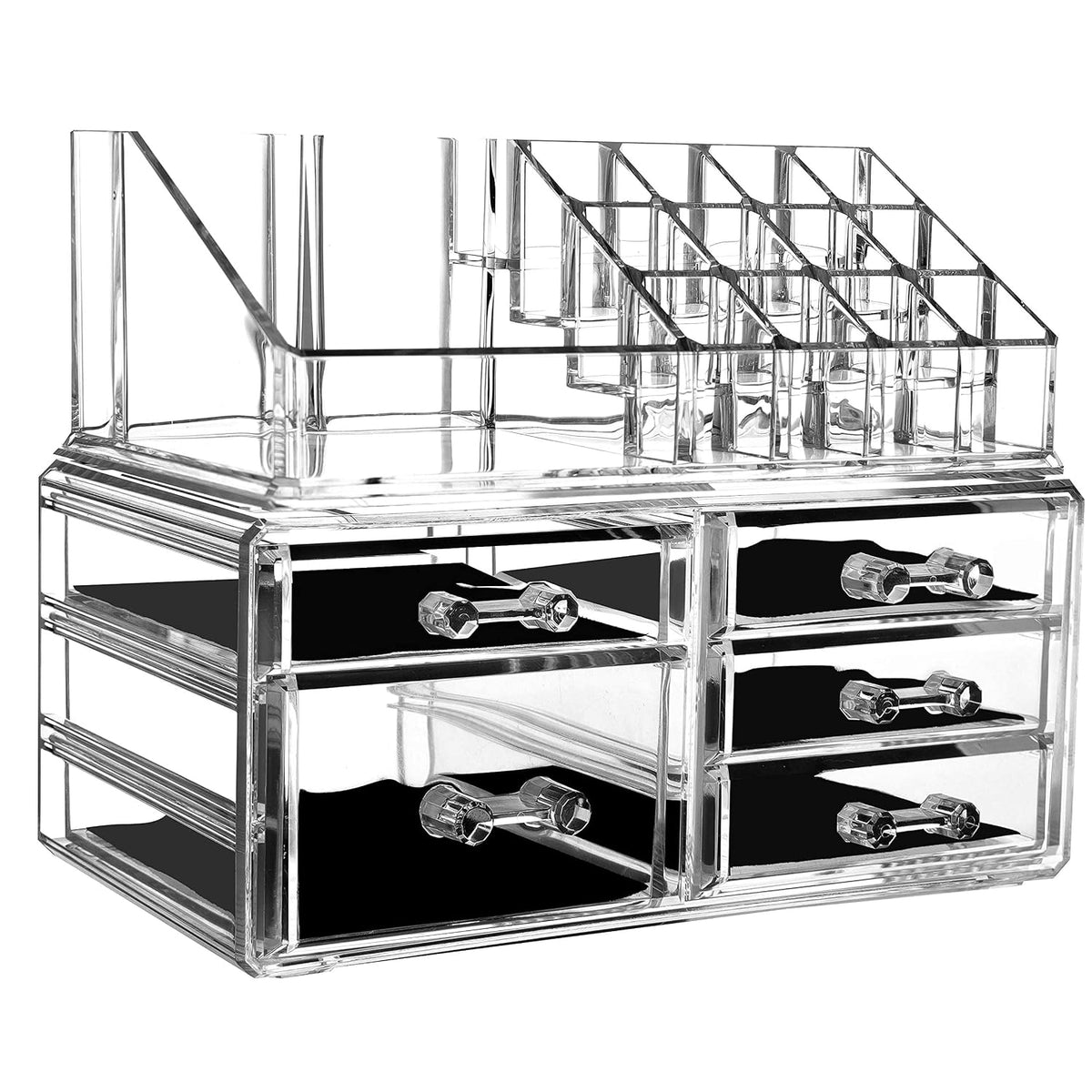 Clear Acrylic Makeup Organizer for Vanity,Countertop,Stackable 7 Drawers Bathroom Skincare Organizer with Brush Holder,Large Skin Care Organizer for Jewelry,Beauty Product Lipsticks,Nail Polishes