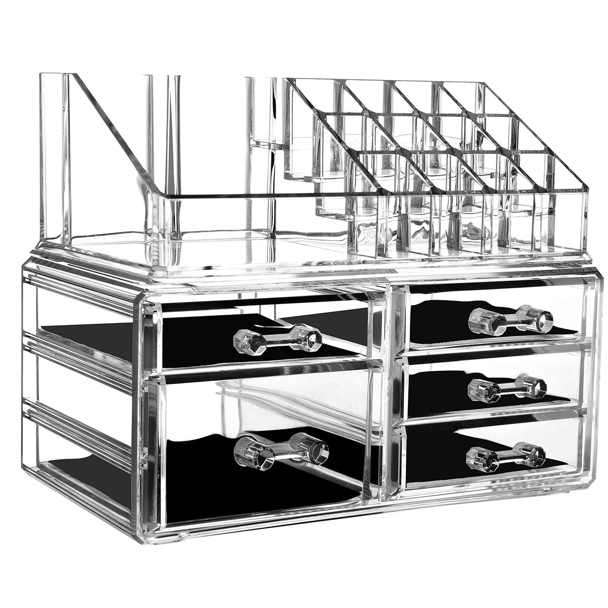 Clear Acrylic Makeup Organizer for Vanity,Countertop,Stackable 7 Drawers Bathroom Skincare Organizer with Brush Holder,Large Skin Care Organizer for Jewelry,Beauty Product Lipsticks,Nail Polishes