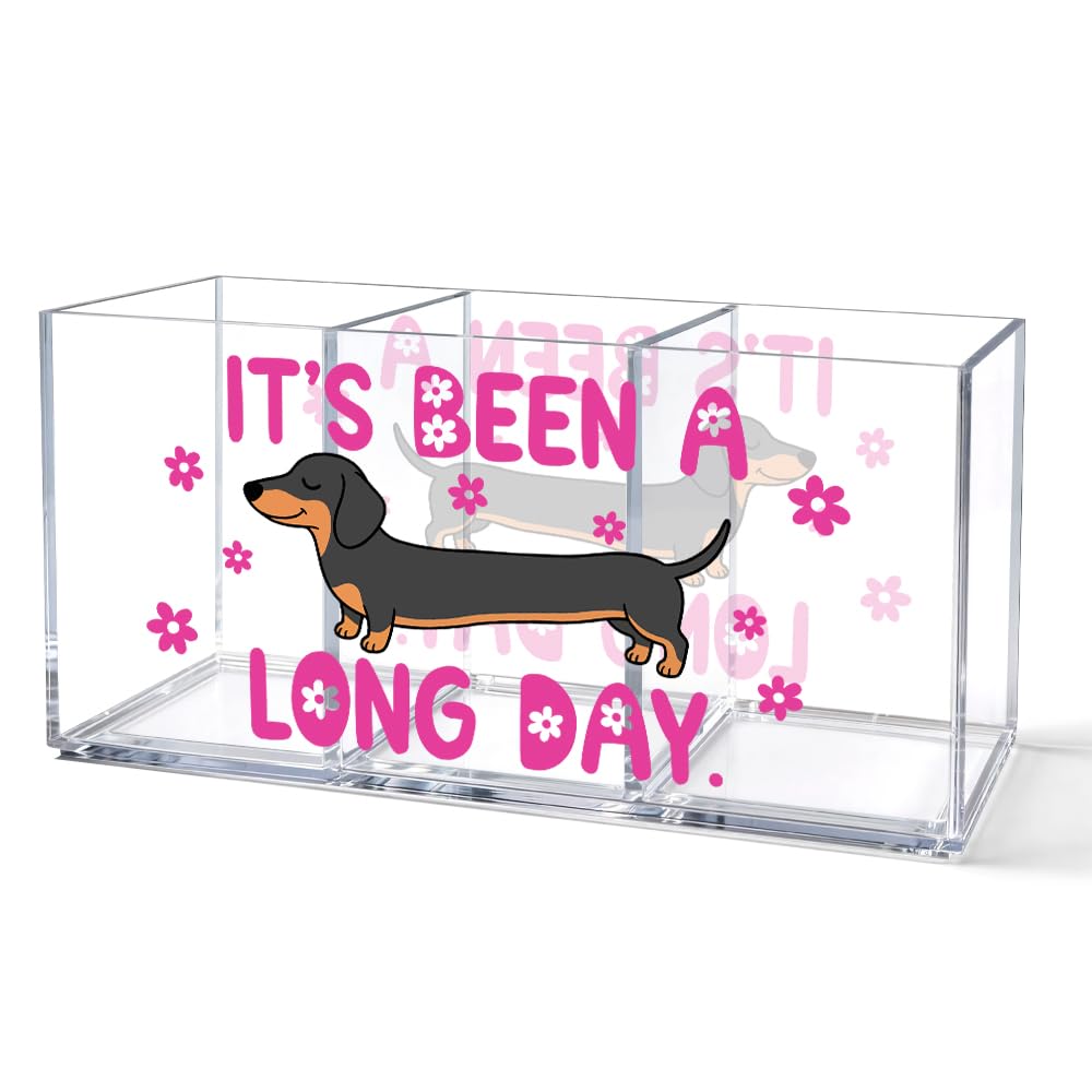 It's Fine 3 Compartment Acrylic Makeup Organizer & Pen Holder, Black Cat Cosmetic Storage Box for Lipstick Brushes Skincare, Desk Organizer for Office School Vanity, Office Gifts for Coworker