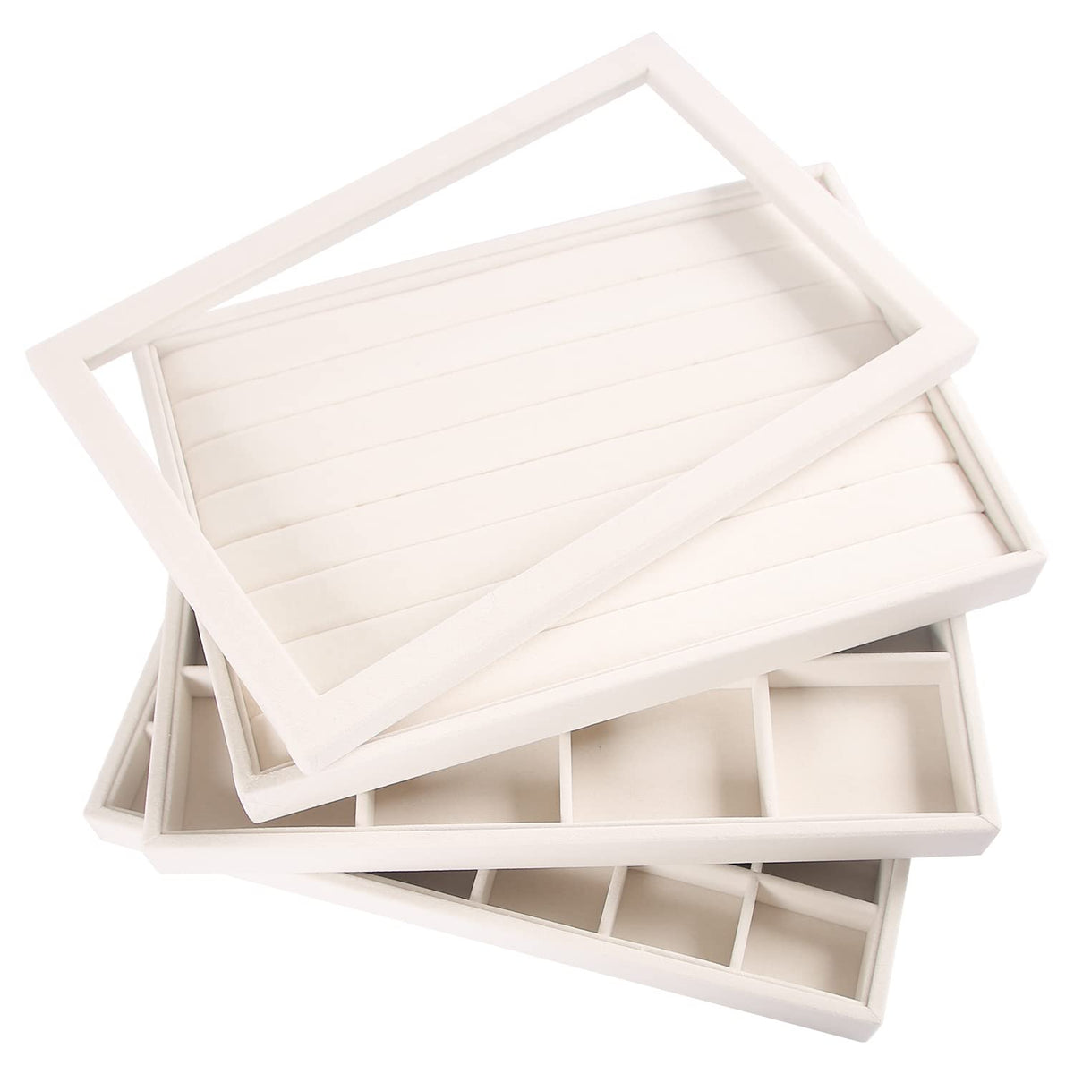 Coward 2PC Stackable Earring Tray Drawer Jewelry Holder Organizer Box Storage Earring Display Stand for Selling (beige(earring+earring))