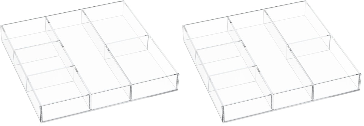 HIIMIEI Acrylic Drawer Organizer, 6 Section Clear Makeup Tray Organizer for Drawer Office Bedroom(11.8x11.8 inch)