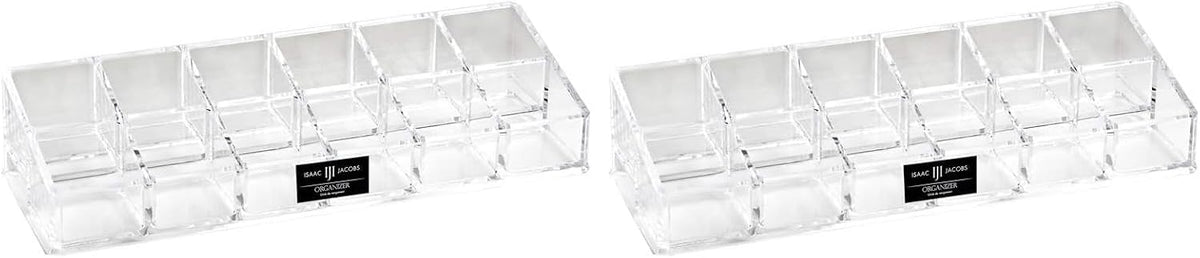 Isaac Jacobs Clear Acrylic 12 Compartment Organizer for Makeup, 3 Rows (x4)