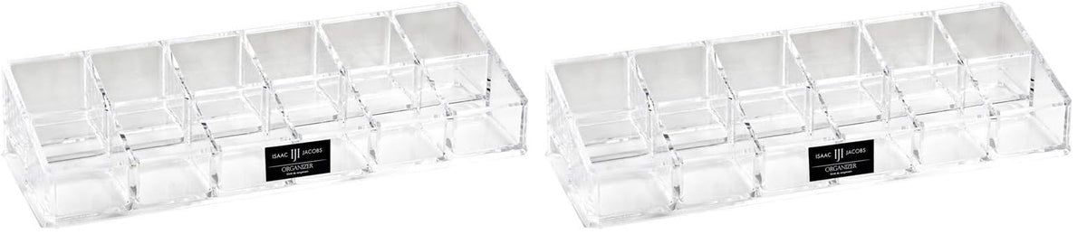 Isaac Jacobs Clear Acrylic 12 Compartment Organizer for Makeup, 3 Rows (x4)