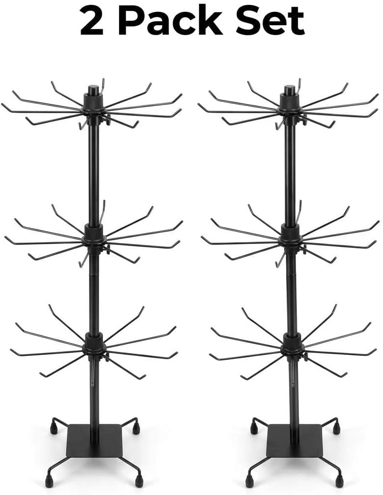 QWORK 3-Tier Rotating Metal Jewelry Display Stand – 2 Sets Adjustable Tabletop Holder for Necklace, Earring & Key Ring