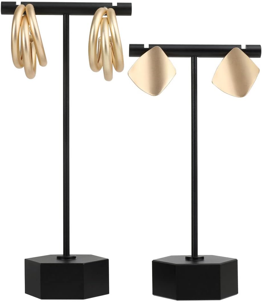 6pcs Gold Earring display T bar stand for selling, Metal Jewelry earring holder, Small Earring Display Holder, Cute Jewelry photography props for Show【Gold-Hexagon Base 6pcs】