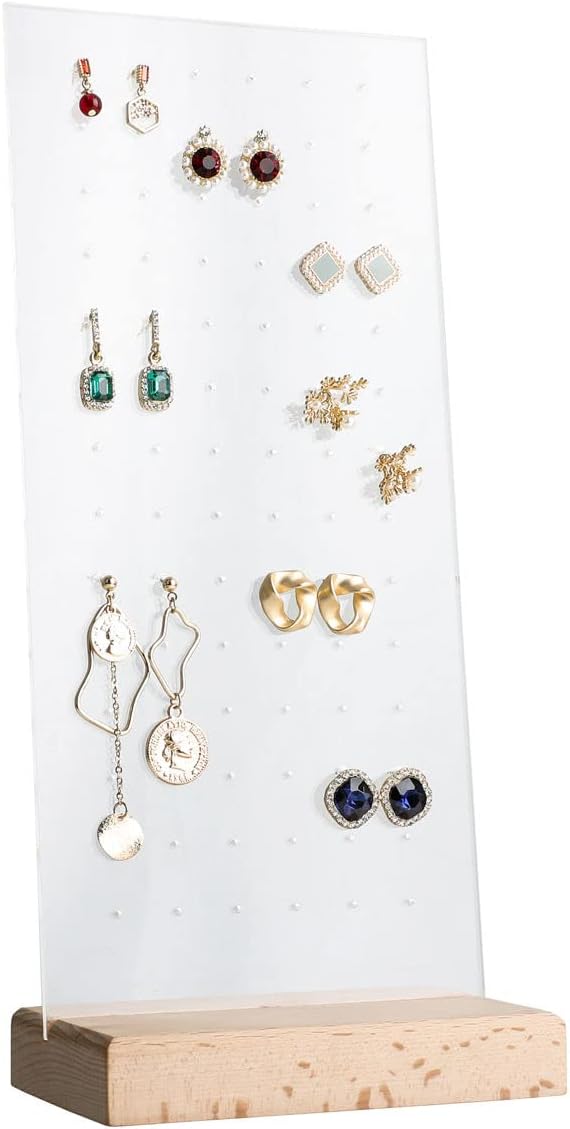 Beech earring display for selling jewelry, wooden earring holder for studs display, small jewelry studs display board for show【Wood stand with acrylic board-Beech】