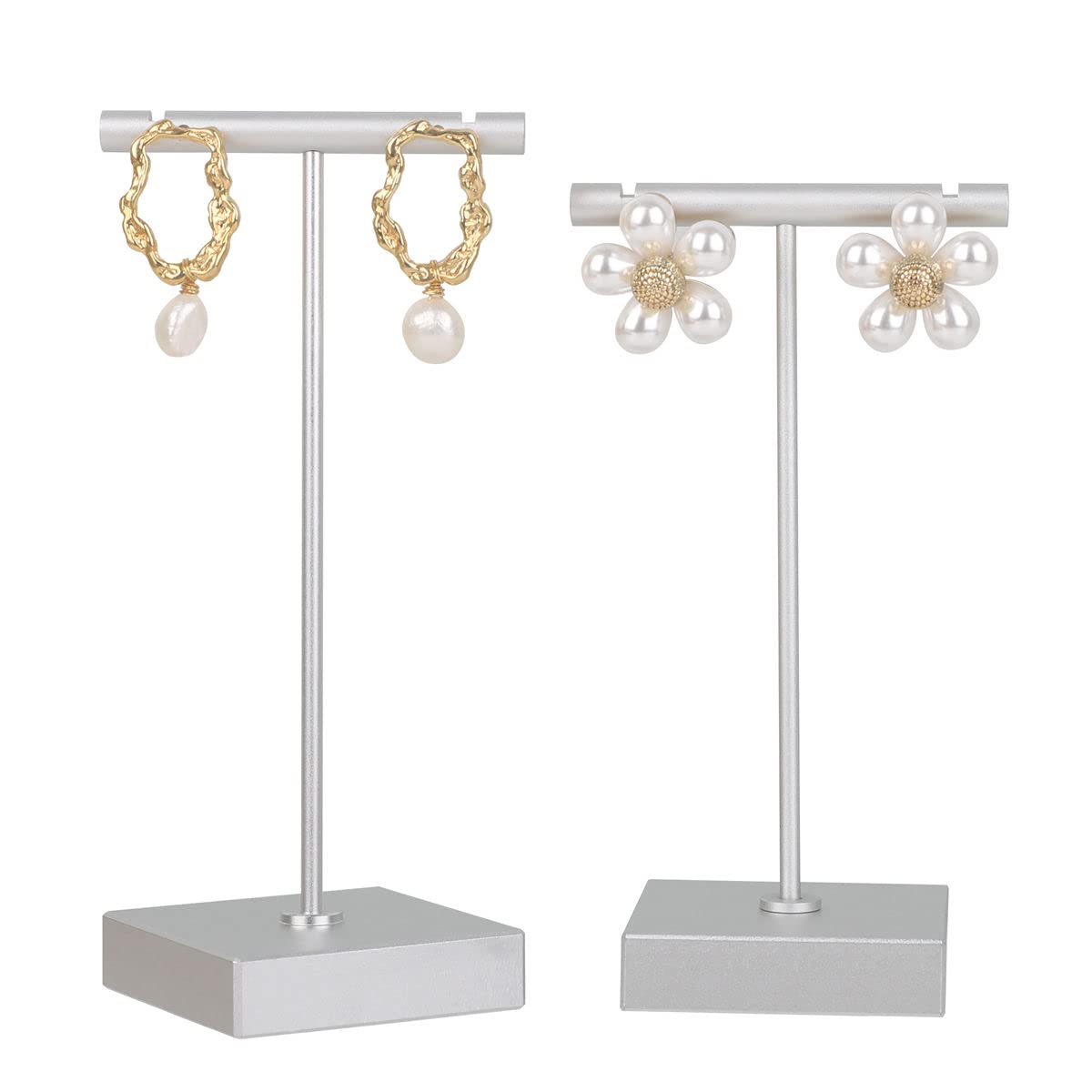 6pcs Gold Earring display T bar stand for selling, Metal Jewelry earring holder, Small Earring Display Holder, Cute Jewelry photography props for Show【Gold-Round Base 6pcs】
