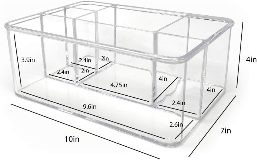Isaac Jacobs 5-Compartment Clear Acrylic Organizer (10” L x 7” W x 4” H)