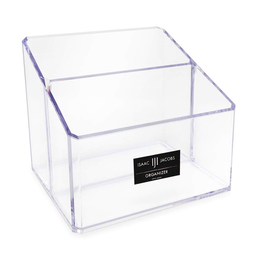 Isaac Jacobs Clear Acrylic 3-Compartment Organizer, Remote Holder & Multi-Functional Makeup, Brush, Pen & Pencil Storage Solution, for The Home, Bathroom, Office, Child’s Desk (3-Section, Clear)