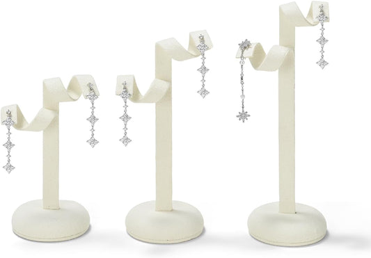 Beige Microfiber Earring Stand Set of 3