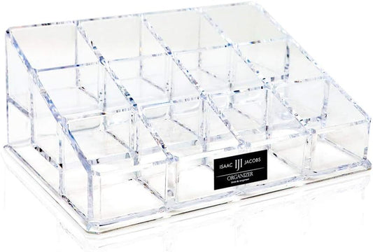 Isaac Jacobs Clear Acrylic 12 Compartment Organizer for Makeup, 3 Rows (x4)