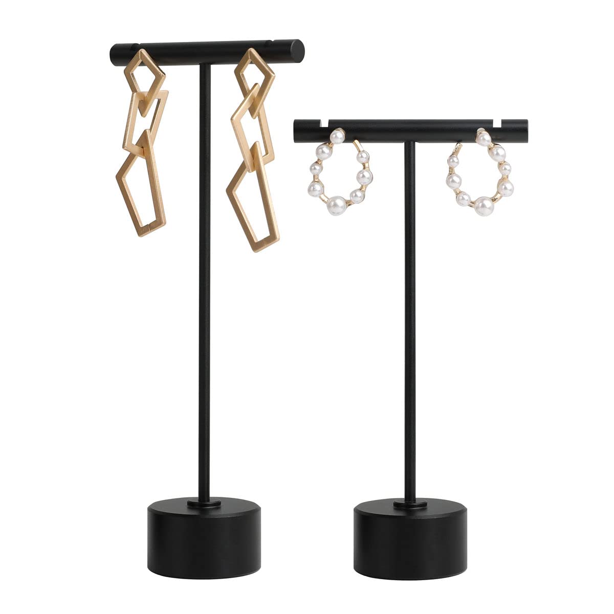 6pcs Gold Earring display T bar stand for selling, Metal Jewelry earring holder, Small Earring Display Holder, Cute Jewelry photography props for Show【Gold-Round Base 6pcs】