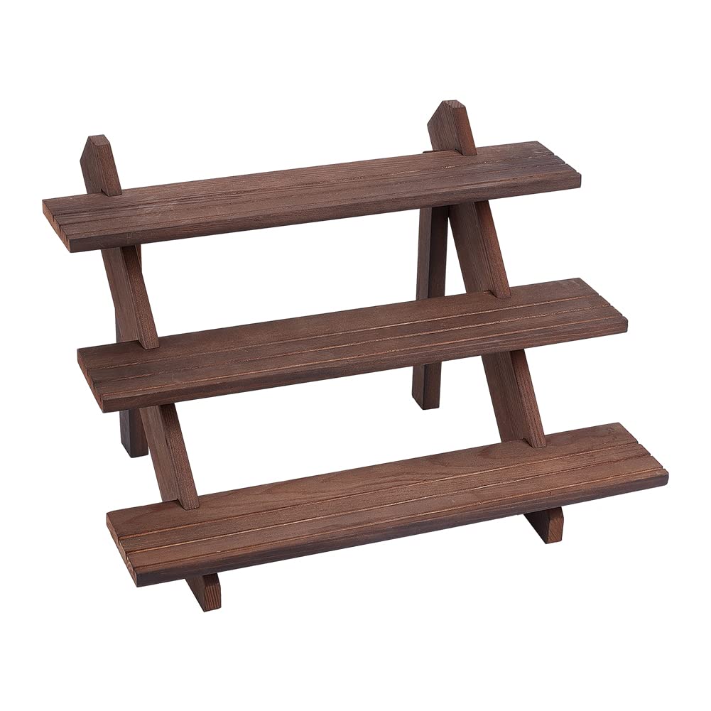 NBEADS 4-Tier Wooden Display Stand Riser, 12-Slot Earring Ring Holder Detachable Unfinished Wood Retail Jewelry Card Display Stand with Groove for Crafts Jewelry Storage Display, 15x15.7x12.6