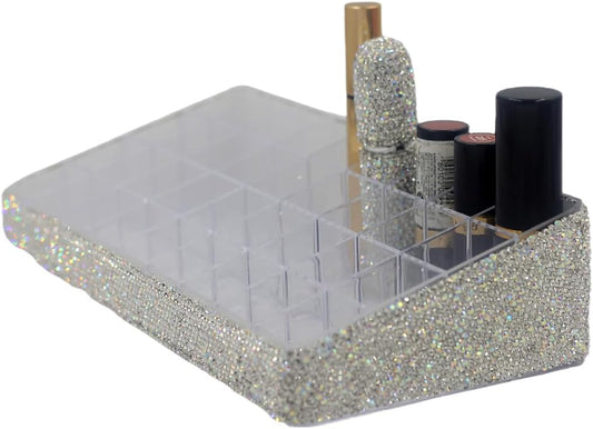 Acrylic Lipstick Organizer, Silver, 36-Slot Desktop Storage Rack