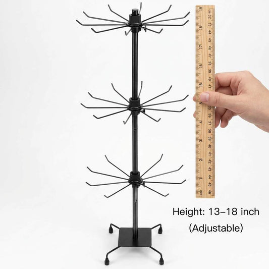 QWORK 3-Tier Rotating Metal Jewelry Display Stand – 2 Sets Adjustable Tabletop Holder for Necklace, Earring & Key Ring