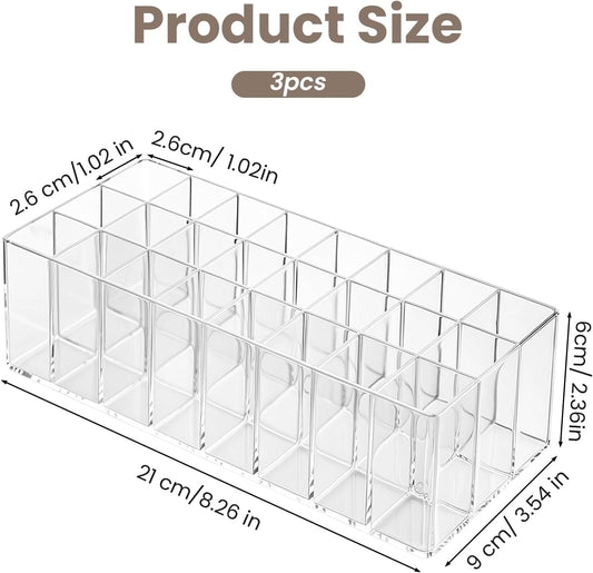 3 Pack Acrylic Lipstick Organizer for Drawer, 24 Slot Lipgloss Organizer