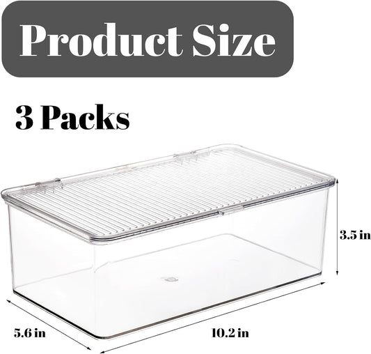 ZENFUN Set of 3 Small Stackable Storage Bins with Hinged Lid, Acrylic Organizer Box, Clear Makeup Organizer Box, Cosmetic Case for Home, Office