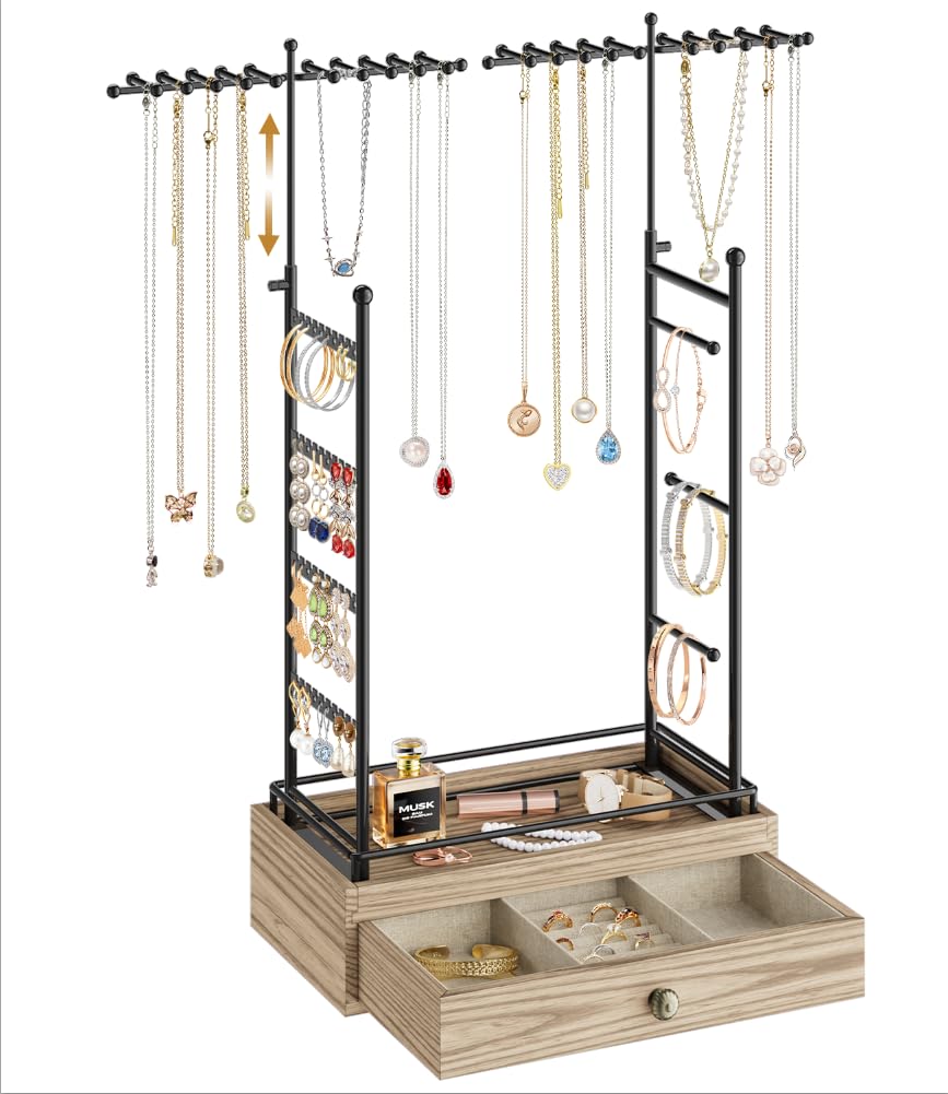 MODOWEY Rotating Earring Holder Organizer Stand Metal Display, 4 Tier Black