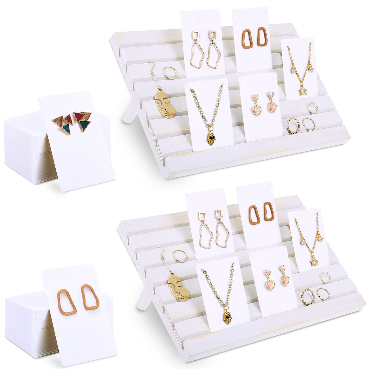 Marsui 62pcs Wood Earring Card Display 2 Set Earring Holder with Card