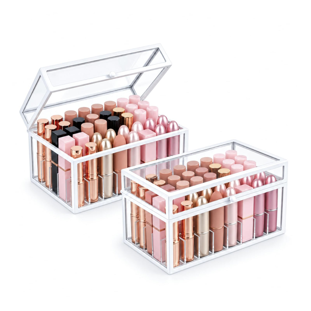 40 Lipsticks Organizer with Lid, Glass Display Box Fits Large Perfume & Skincare, Easy-Access Organiser for Vanity Countertop, Multifunctional Display Box in Any Rooms