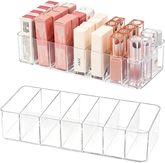 2 Pack Clear Acrylic Lipstick Organizer for Drawer, 7-Section