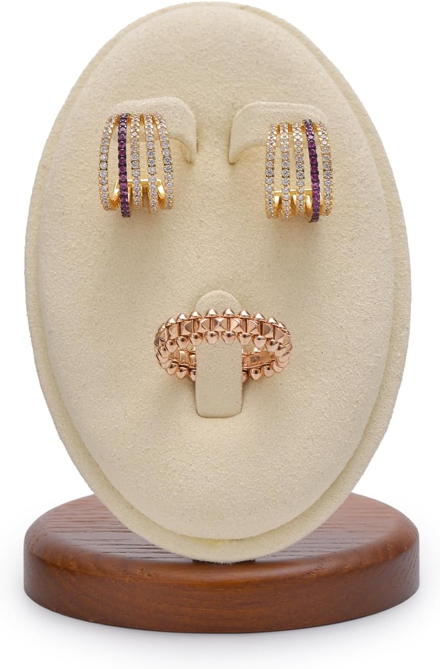 Beige Solid Wood Minimalist Earring & Ring Jewelry Display Stand