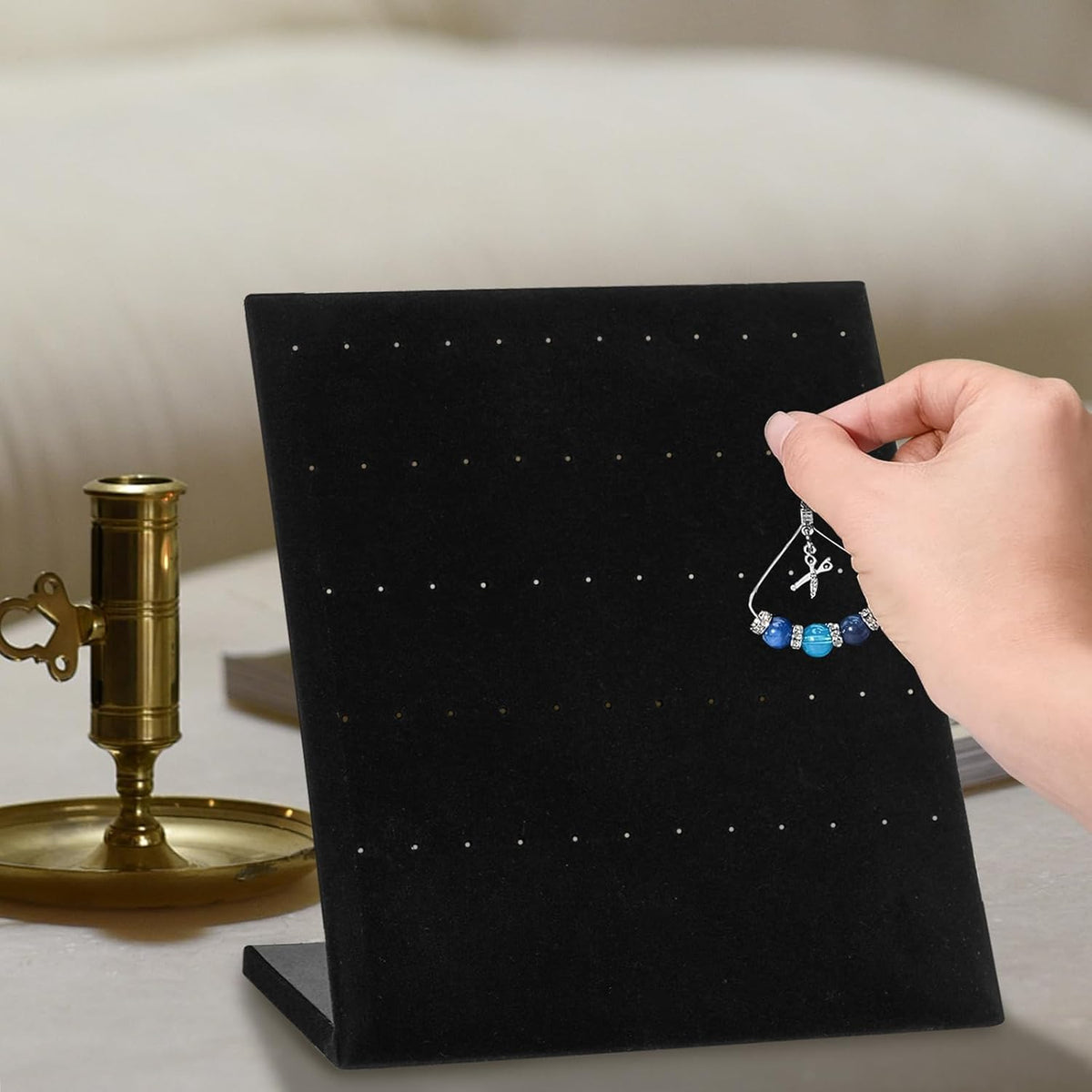 Velvet Earring Holder Organizer, 60 Holes L-Shape Earring Display Stand, Ear Studs Jewelry Storage Display Rack, Earring Organizer Stand for Selling Personal (Black, 9.8 x 7.9 Inches)
