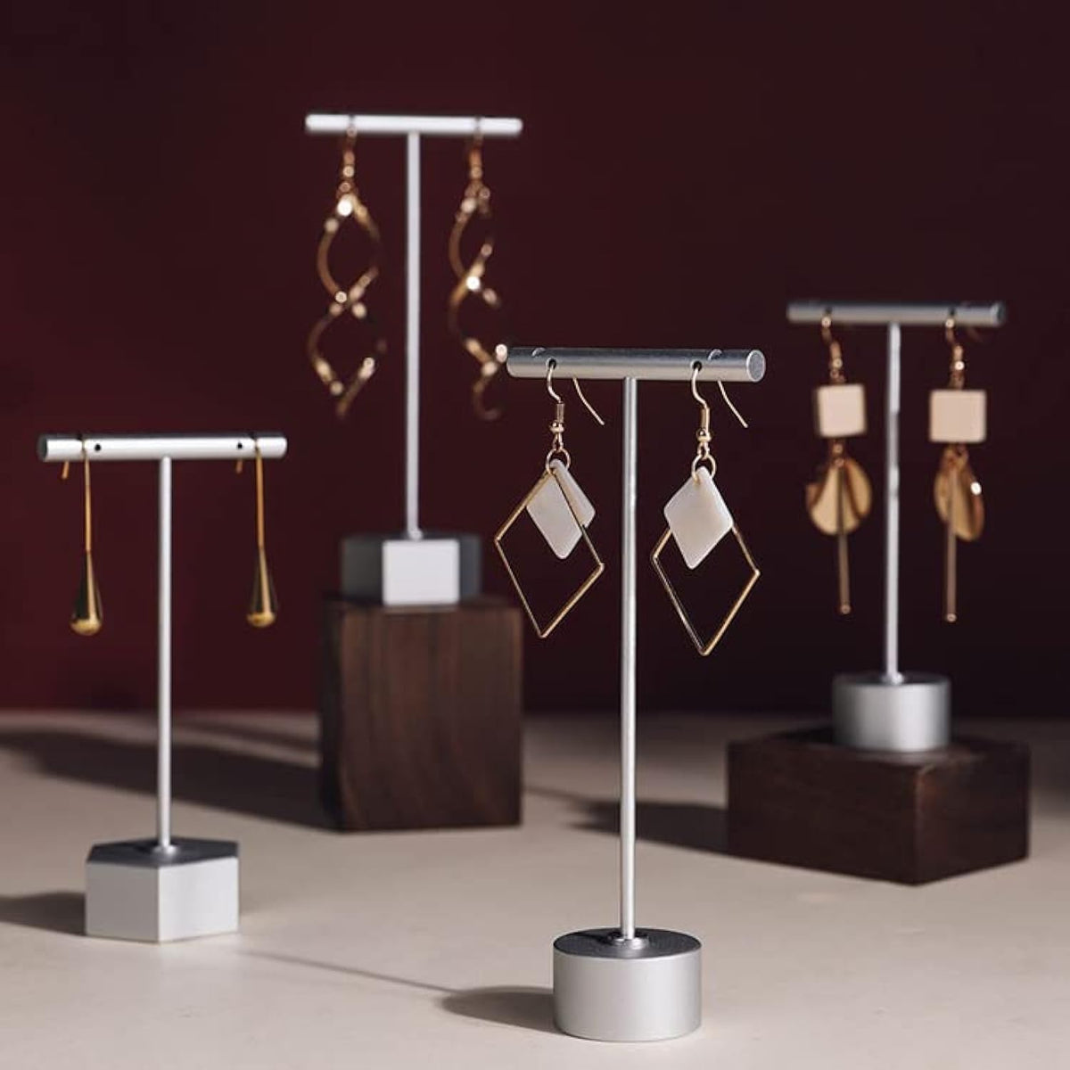 4Pcs Gold Metal Earring T Bar Stand Retail Display Holders for Show, Jewelry Online Stores Photography Display Props (Gold 4pcs)