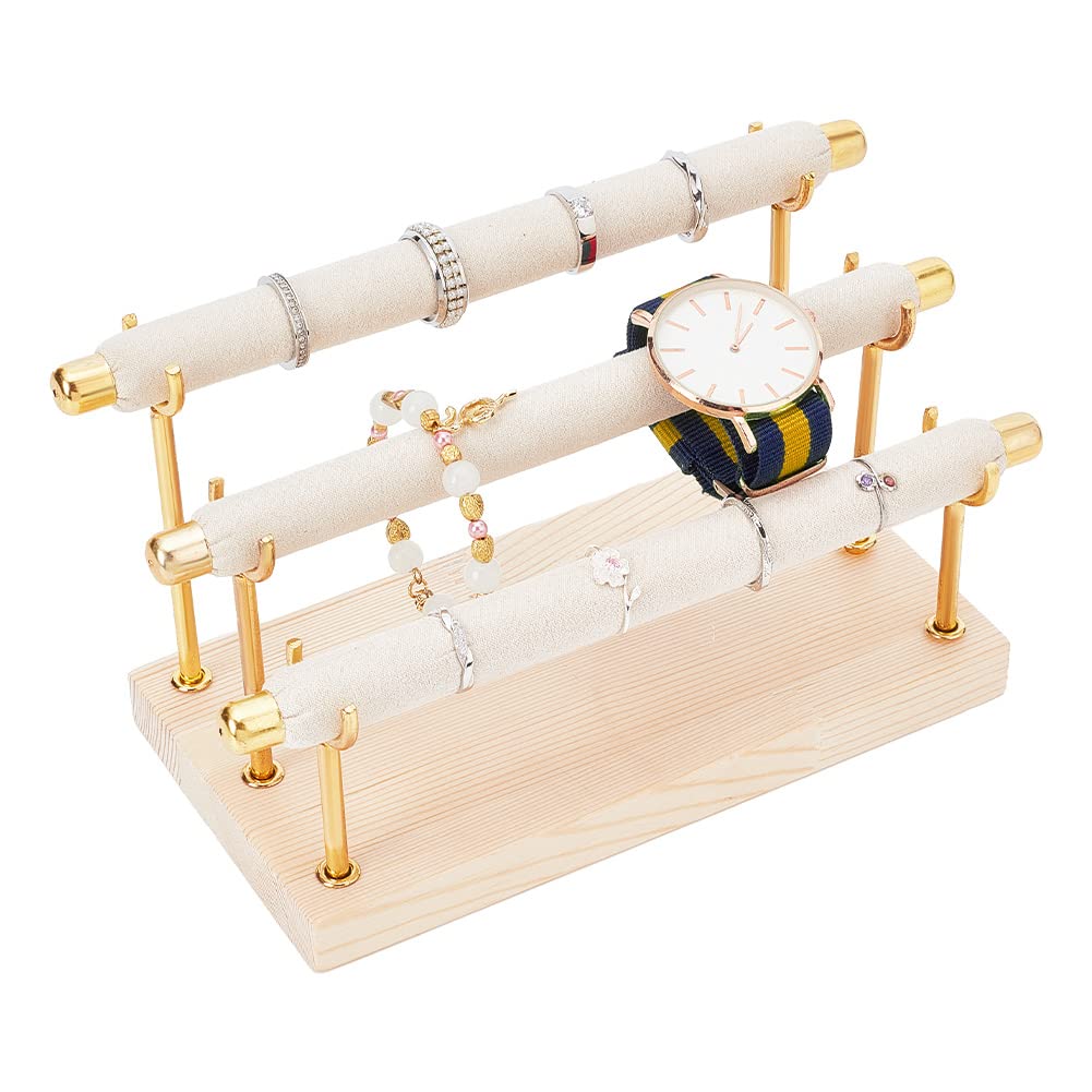 NBEADS 4-Tier Wooden Display Stand Riser, 12-Slot Earring Ring Holder Detachable Unfinished Wood Retail Jewelry Card Display Stand with Groove for Crafts Jewelry Storage Display, 15x15.7x12.6