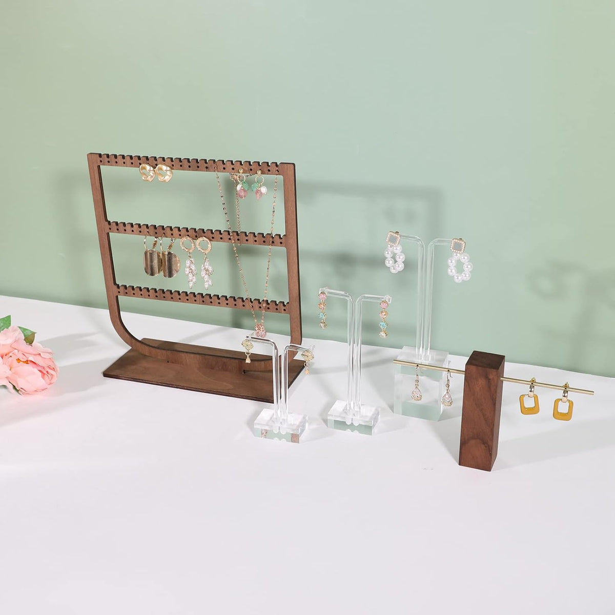 9pcs acrylic t bar earring display stand for show, 3 sets hanging holder online business, transparent jewelry Photography Props【Acrylic Earring T Stand-9pcs 】, A2/T Stand-3 sets ( 9pcs)