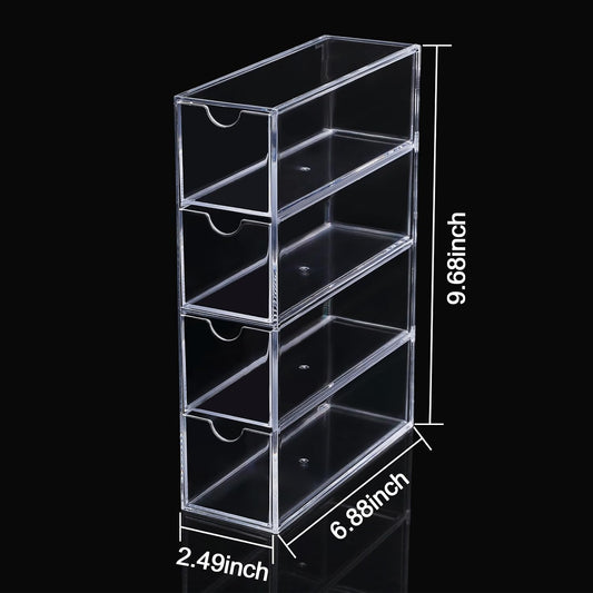 Acrylic Stackable Drawer Organizer with 4 Clear Drawers for Bathroom & Vanity Makeup Storage