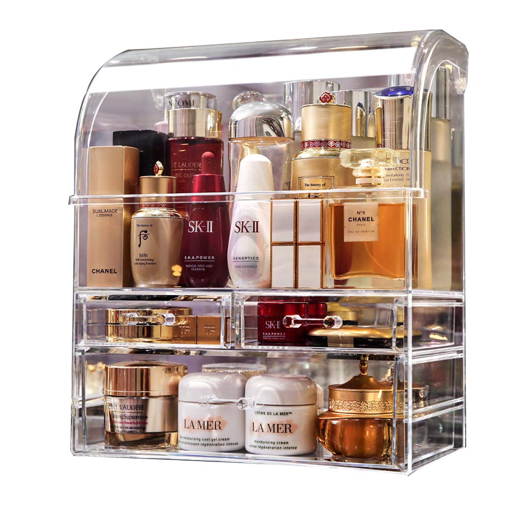 MOOCHI Clear Professional Large Cosmetic Makeup Organizer Bathroom Storage Display Case with Drawers