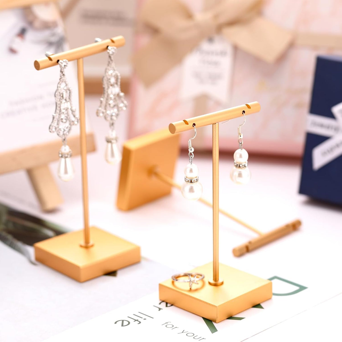 Kigeli 6 Pcs Metal Bar T Earring Display Stand, Gold