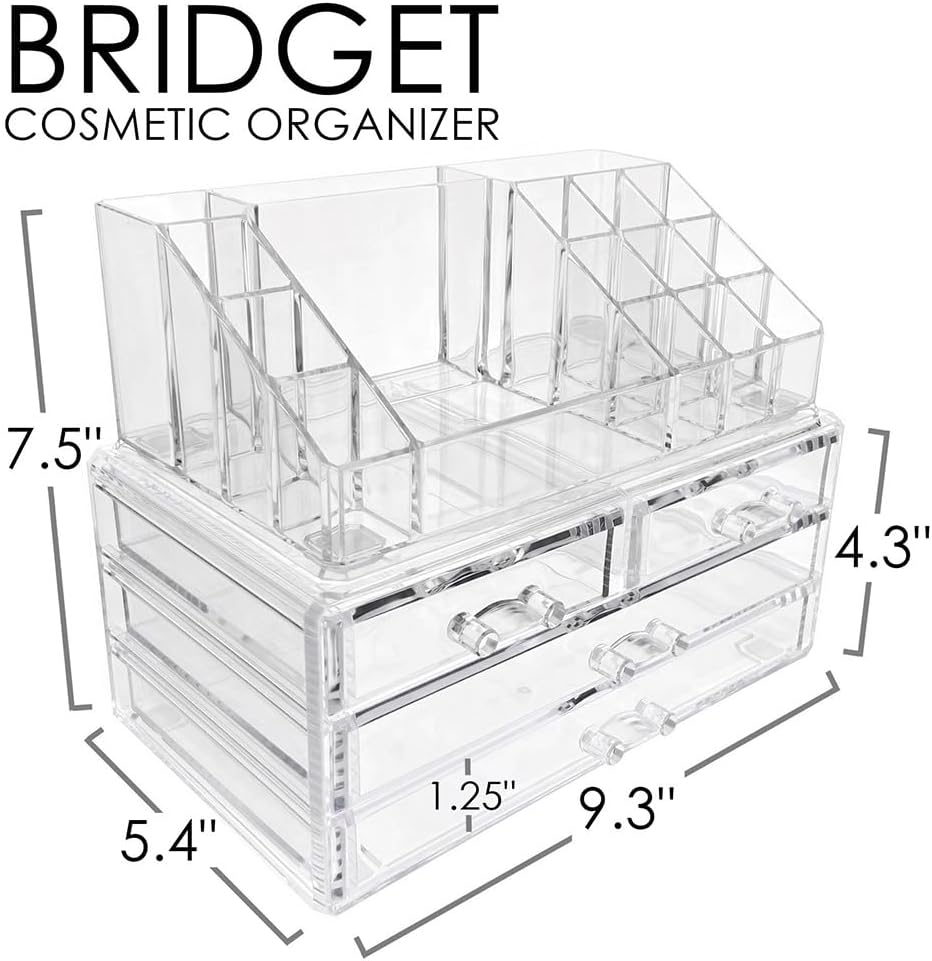 OnDisplay Cosmetic Makeup and Jewelry Storage Case Display - 4 Drawer Tiered Design - Perfect for Vanity, Bathroom Counter, or Dresser