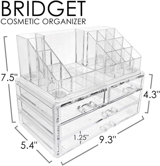OnDisplay Cosmetic Makeup and Jewelry Storage Case Display - 4 Drawer Tiered Design - Perfect for Vanity, Bathroom Counter, or Dresser