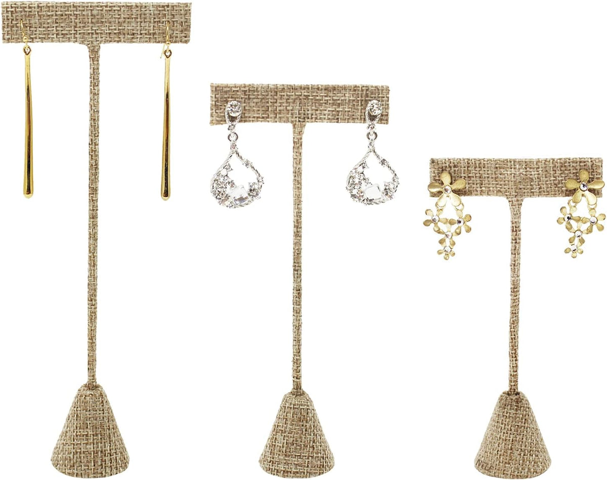 Ikee Design 6Pcs Set Earring Stand Display 3 sizes Ht., Natural Linen