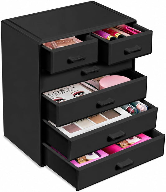 Sorbus Acrylic Makeup Organizer - Organization and Storage Case for Cosmetics Make Up & Jewelry - Large Makeup Organizer for Vanity, Bathroom, College Dorm, Closet, Desk (4 Large, 2 Small Drawers)